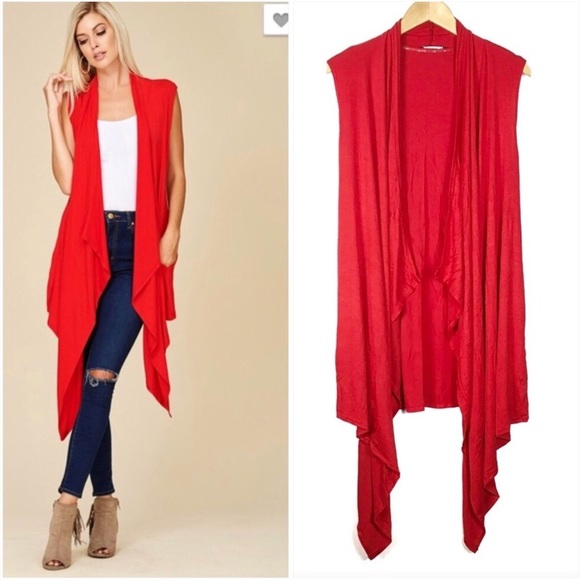 Red Open Front Cardigan Vest Coverup Size Small - Picture 2 of 6